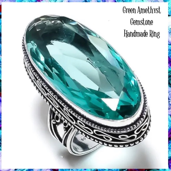 Radiant Green Amethyst Gemstone Handmade Ring - Picture 7 of 8